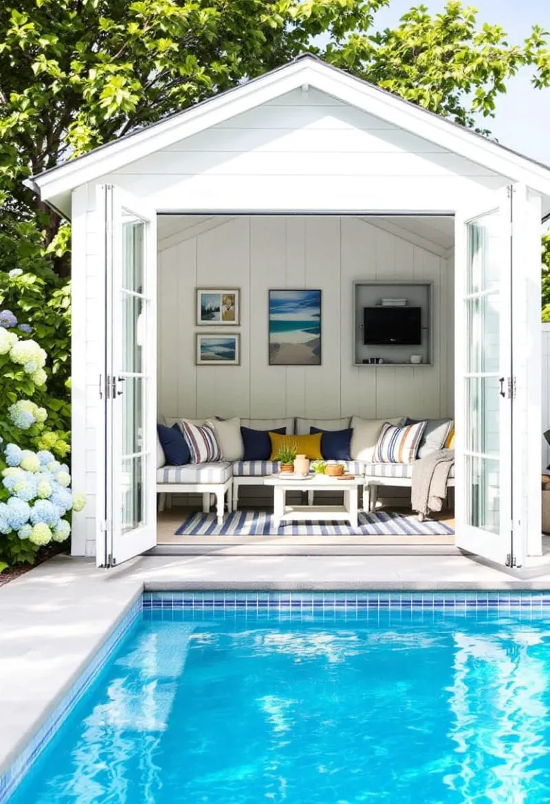 shed-to-pool house transformation with shiplap walls and french doors 1