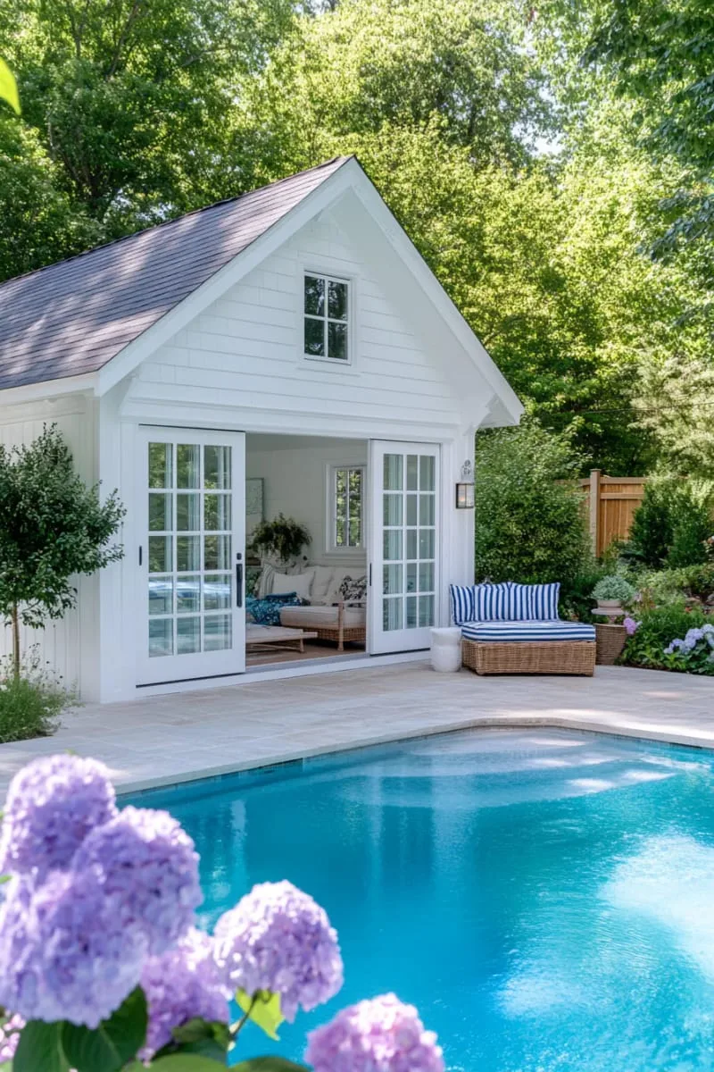 shed-to-pool house transformation with shiplap walls and french doors 1