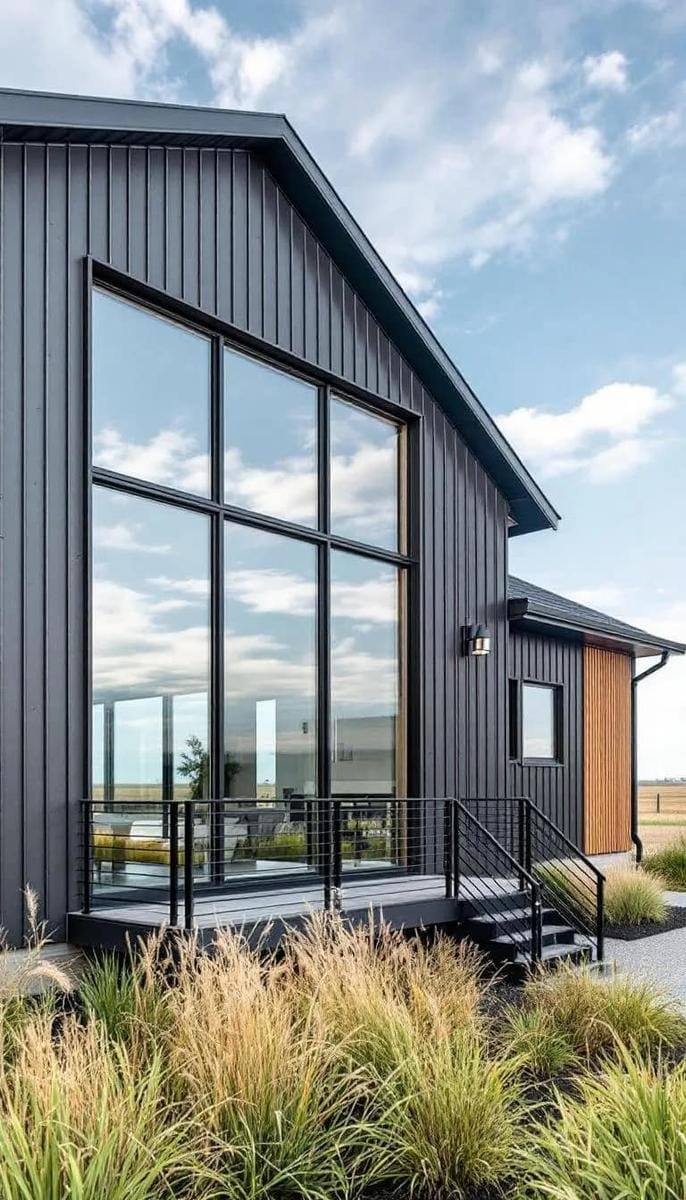 sleek corrugated steel panels paired with vertical cedar slats for contrast 1