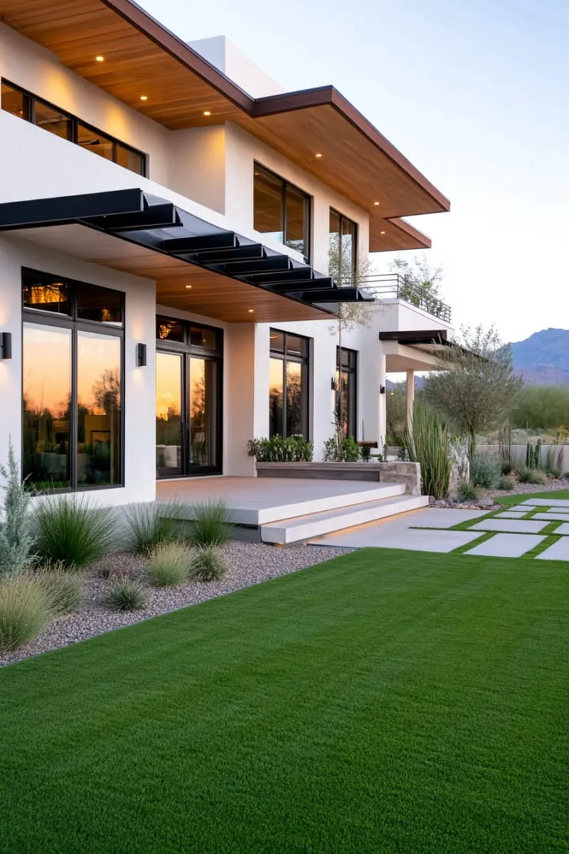 19 Ranch Style Home Exteriors to Inspire Your Next Makeover 128 sleek metal awnings above windows for a modernized ranch house charm 1