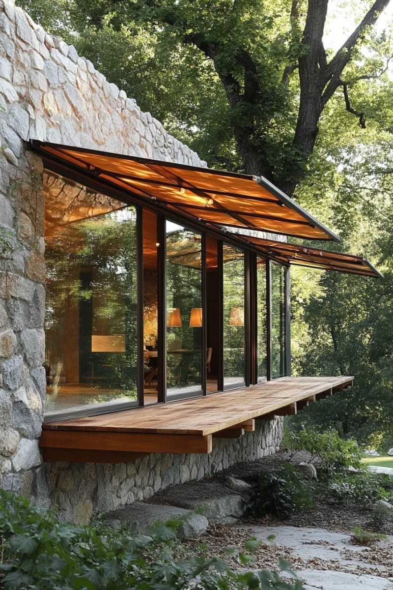 sleek metal awnings above windows for a modernized ranch house charm 1