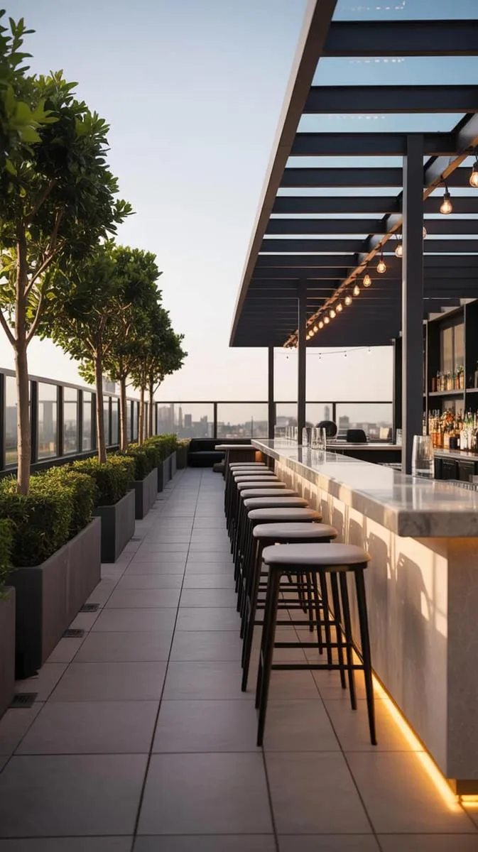sleek rooftop bar with built-in seating and led underlighting 1