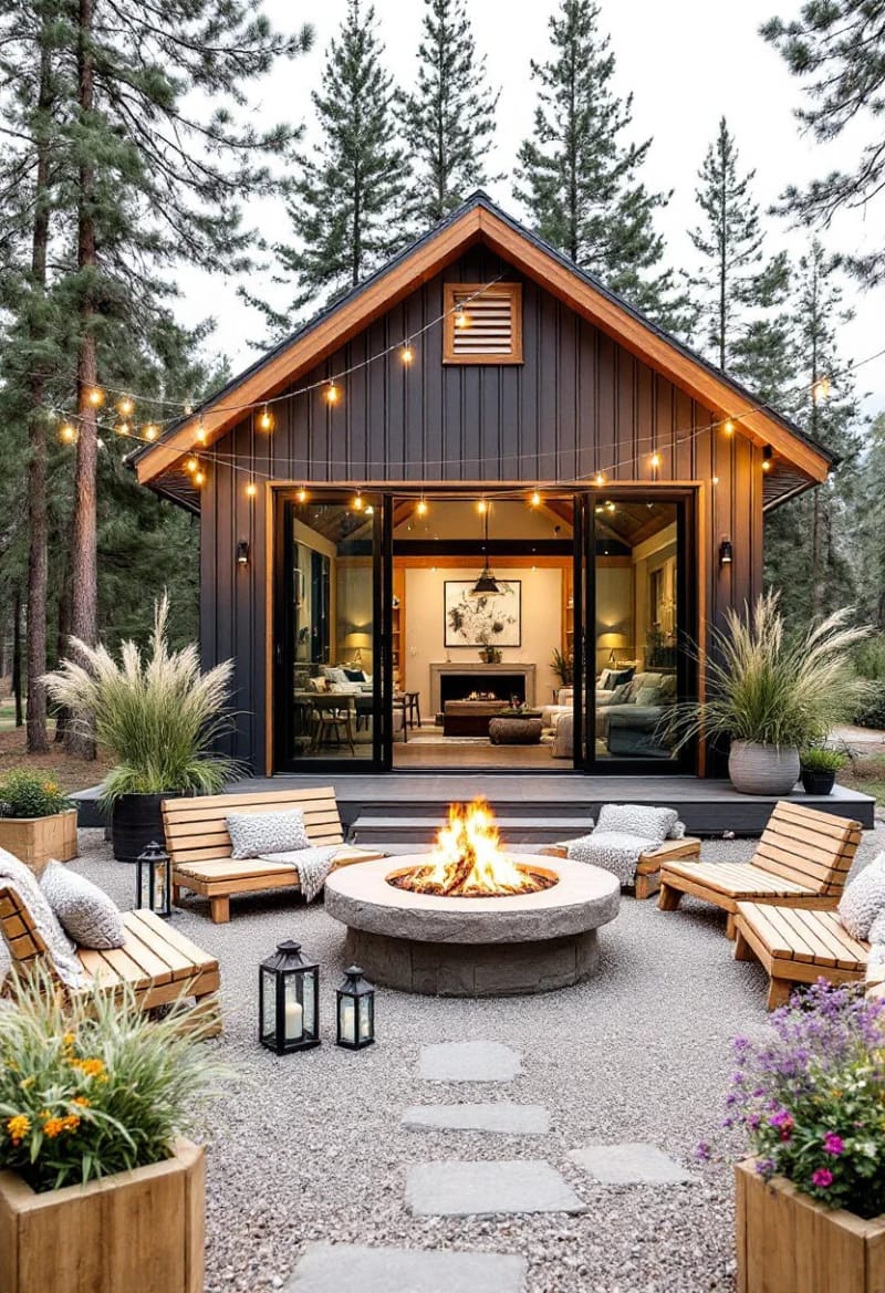 sliding glass walls opening to a cozy outdoor firepit area 1