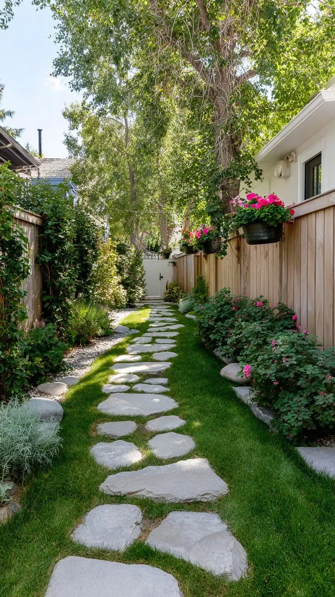 15 Smaller Backyard Landscaping Ideas That Maximize Space & Style 28 slim backyard with central stone walkway 1