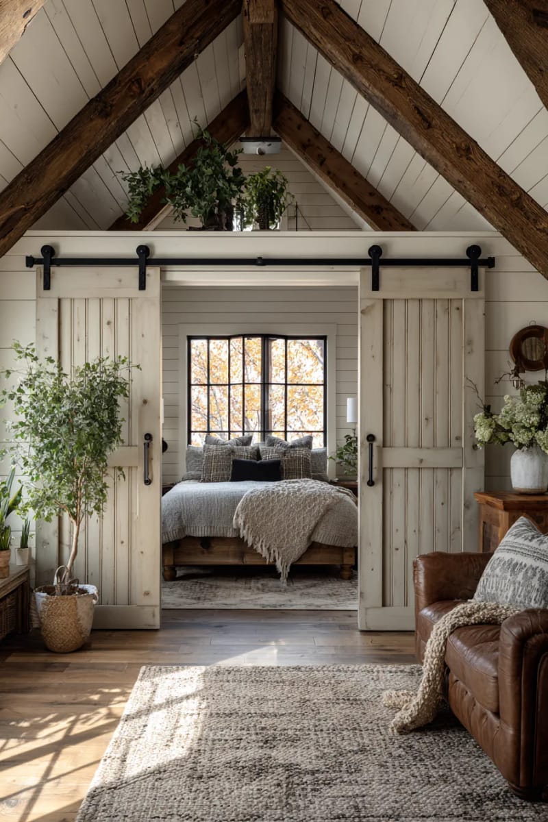 small barn-inspired guest suite with sliding barn doors 52