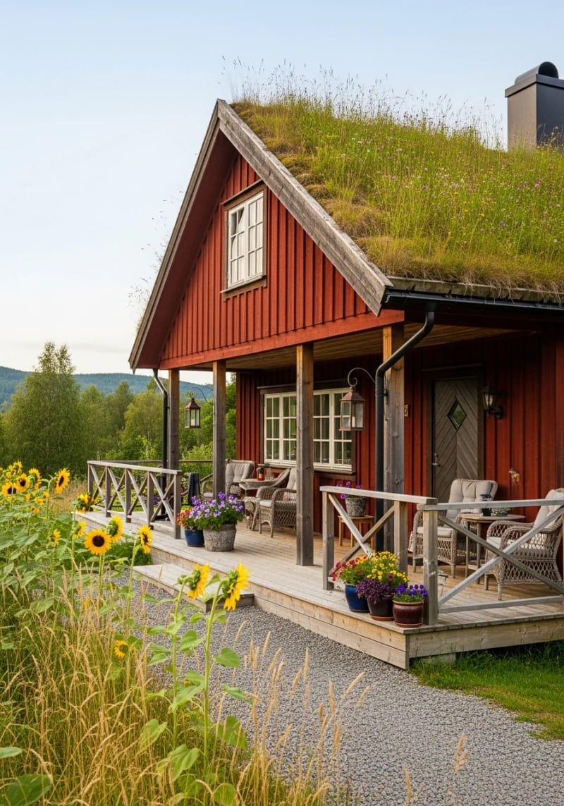 21 Small Barn House Designs with Modern Rustic Charm 75 small barn retreat with green roof and wraparound deck 1