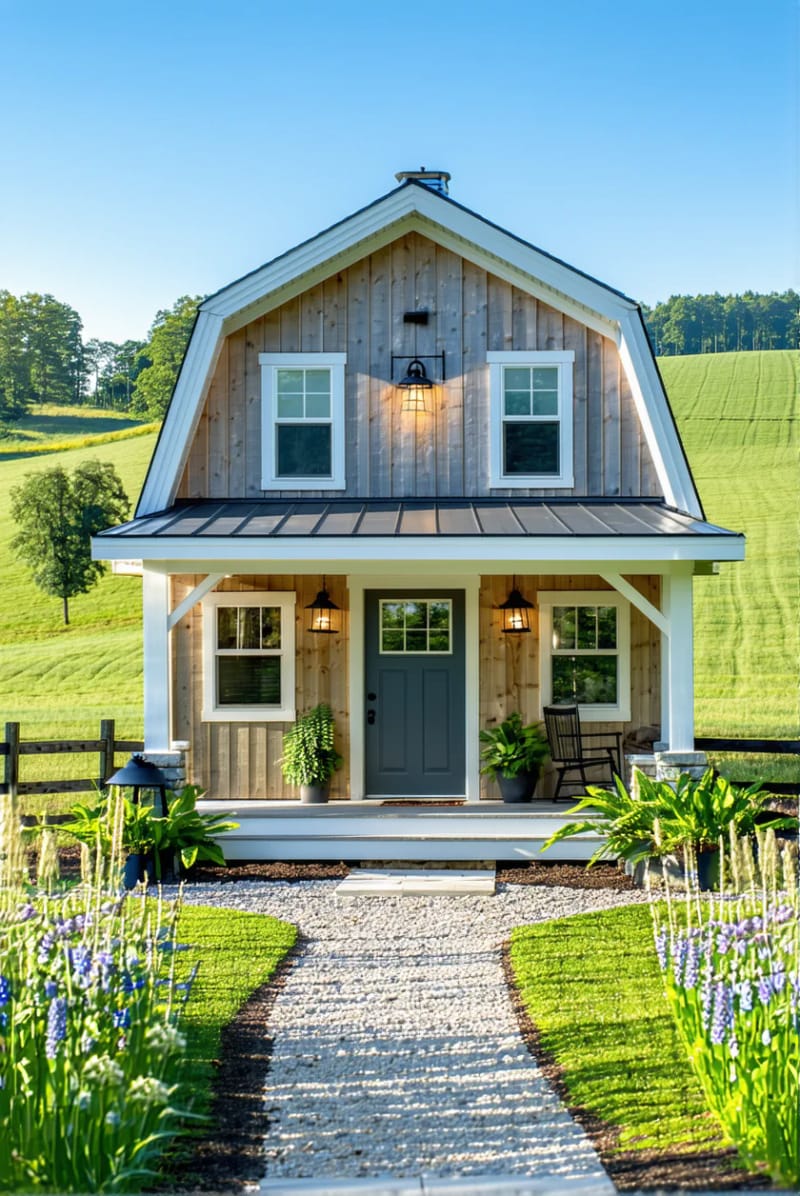 21 Small Barn House Designs with Modern Rustic Charm 48 small barn style cottage with sloped metal roof 1