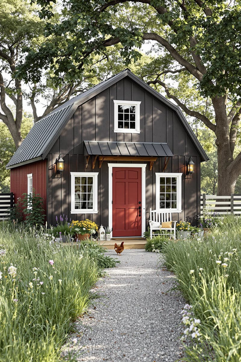21 Small Barn House Designs with Modern Rustic Charm 49 small barn style cottage with sloped metal roof 1