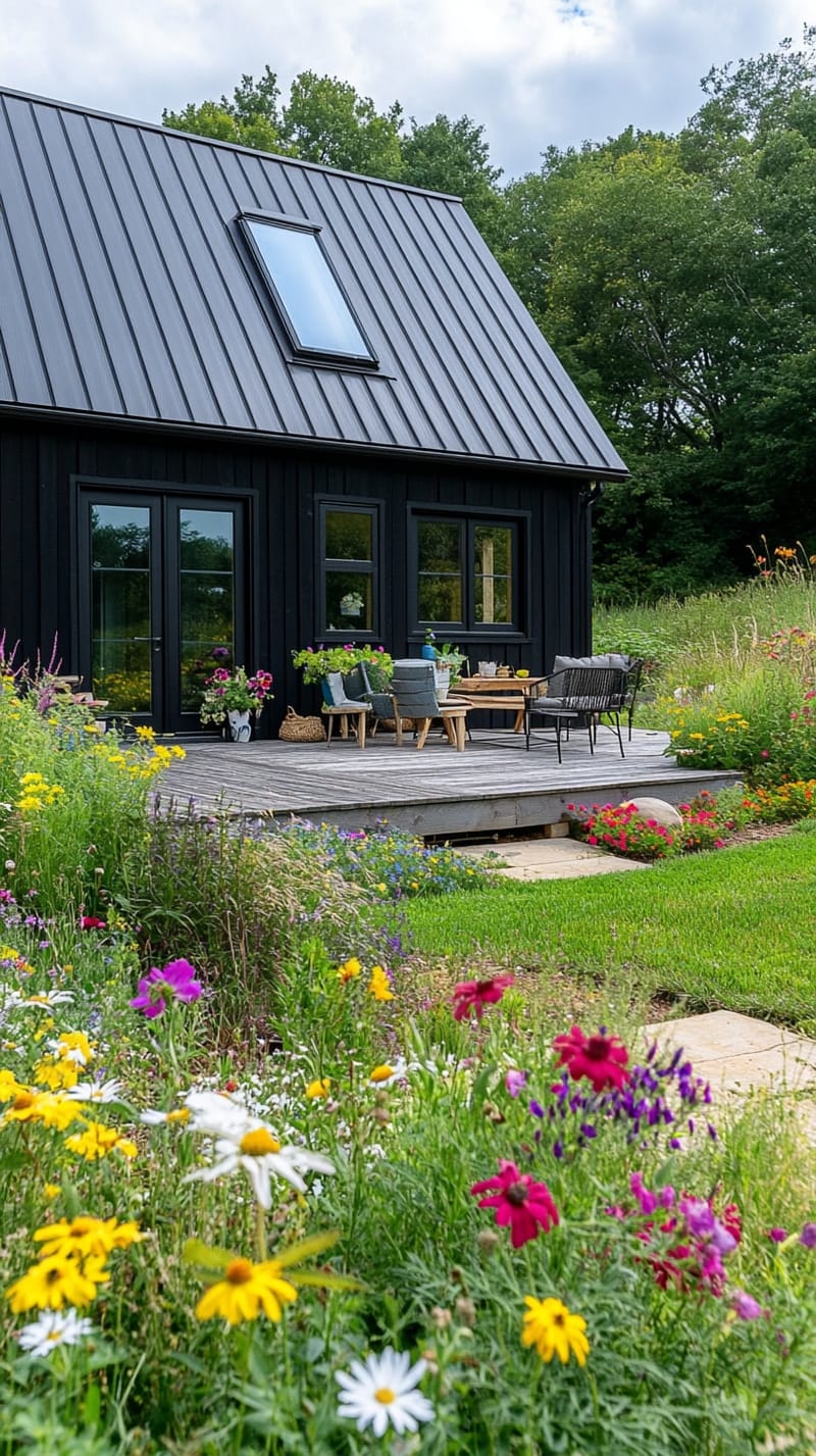 21 Small Barn House Designs with Modern Rustic Charm 7 small black barn house with metal roof and deck 1