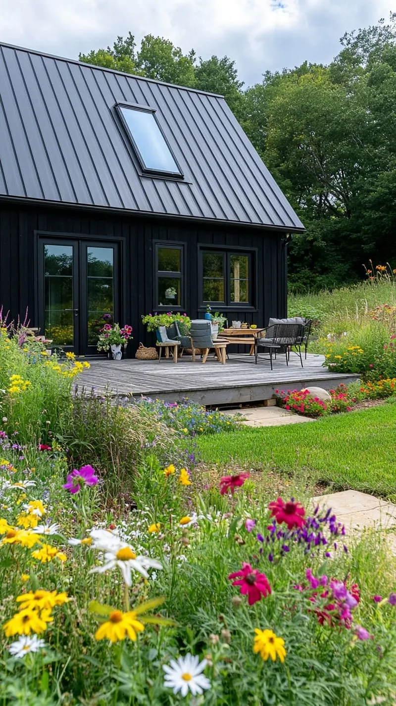 21 Small Barn House Designs with Modern Rustic Charm 7 small black barn house with metal roof and deck 1