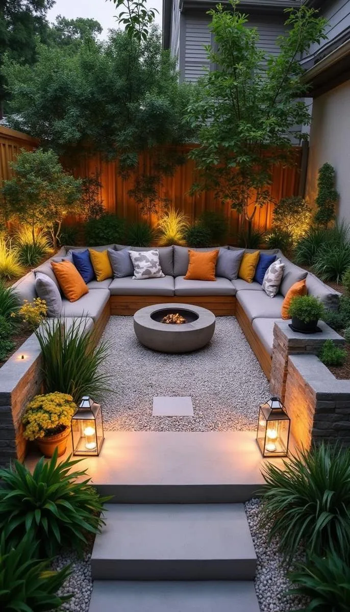 15 Smaller Backyard Landscaping Ideas That Maximize Space & Style 40 sunken seating zone in gravel-filled yard 1