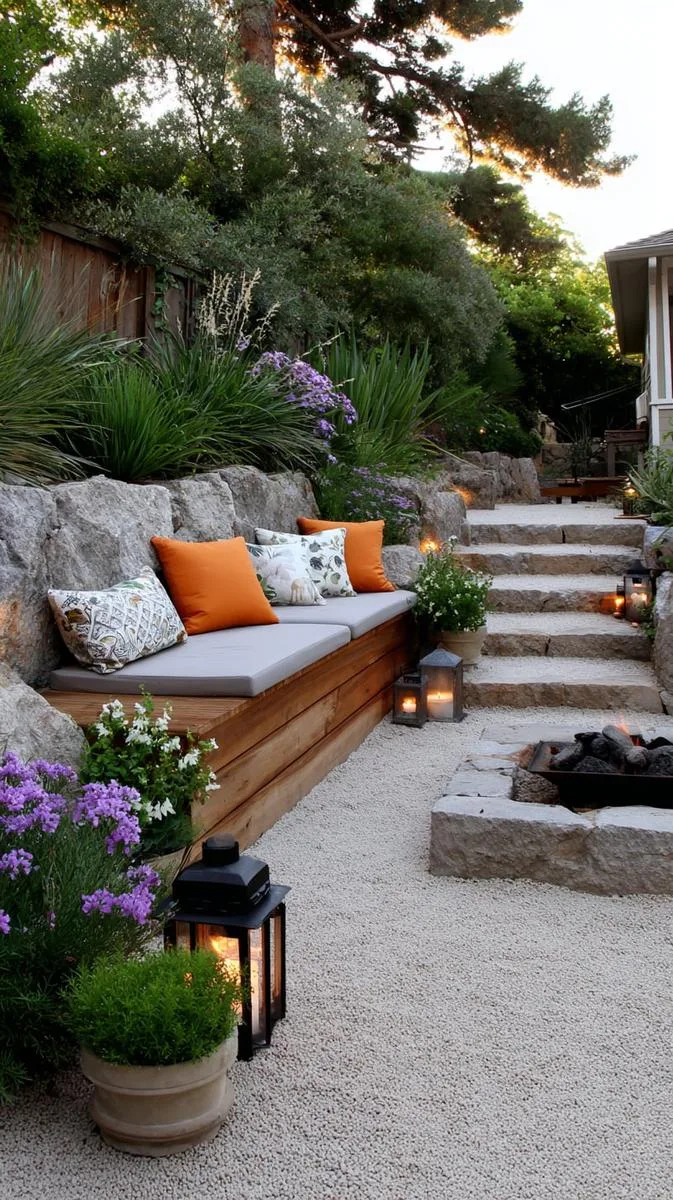 15 Smaller Backyard Landscaping Ideas That Maximize Space & Style 41 sunken seating zone in gravel-filled yard 1