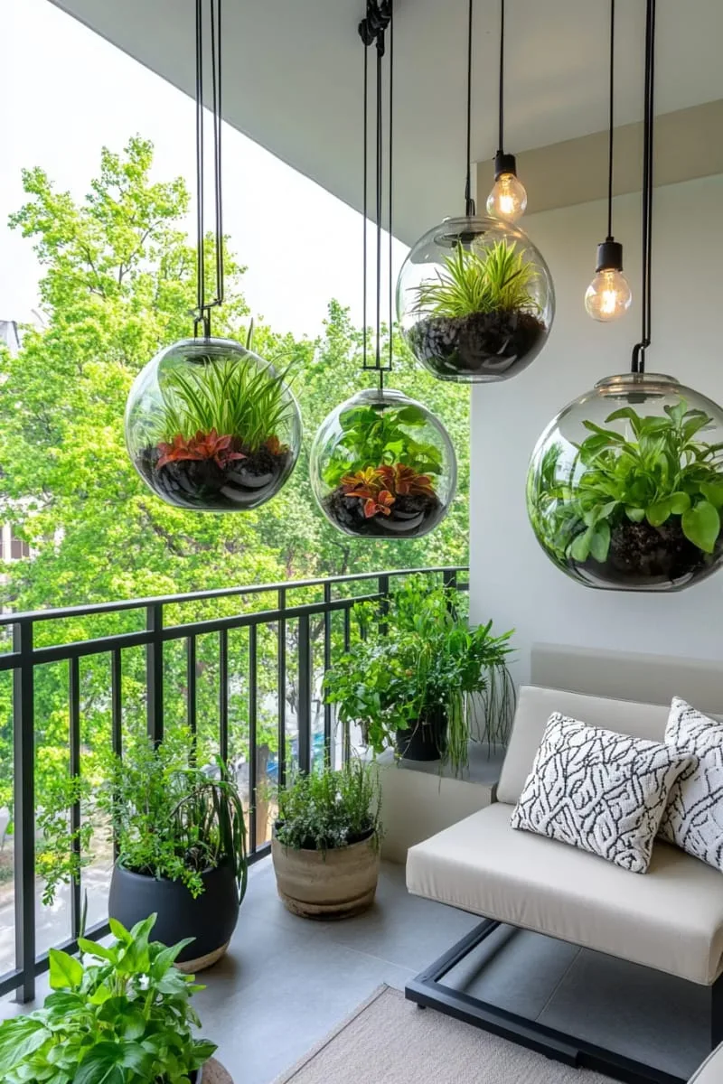 suspended glass terrariums with air plants for modern garden vibes 1