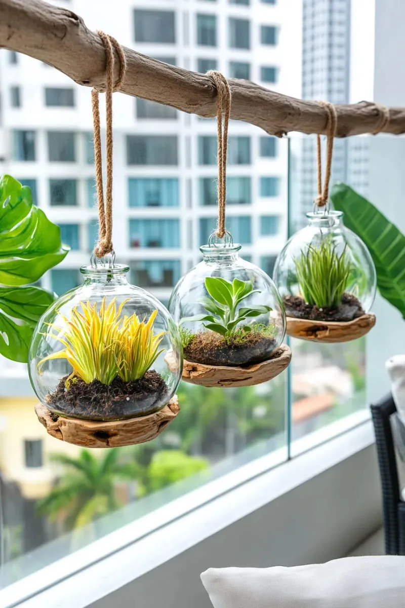 suspended glass terrariums with air plants for modern garden vibes 1