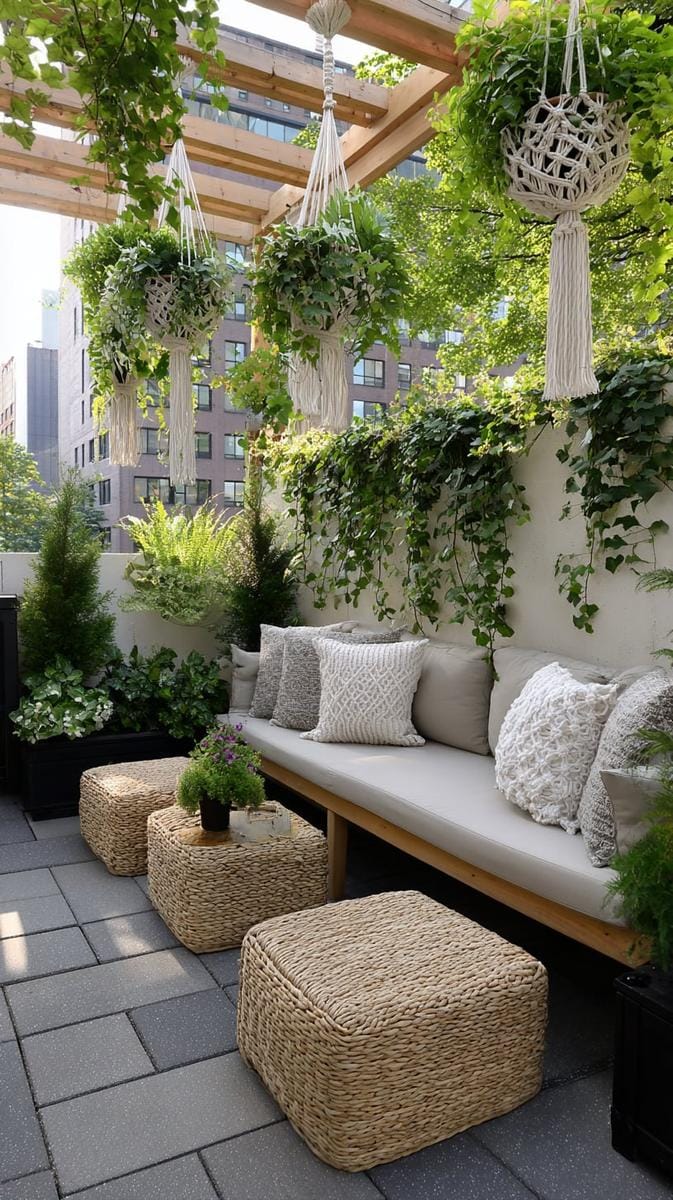 suspended macrame planters with trailing vines for an enchanting vertical garden effect 1