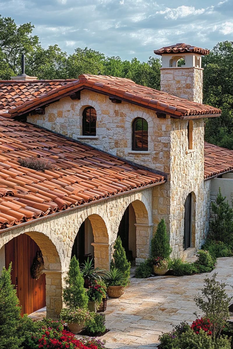 terra-cotta roof tiles and arched windows for a southwestern ranch twist 1