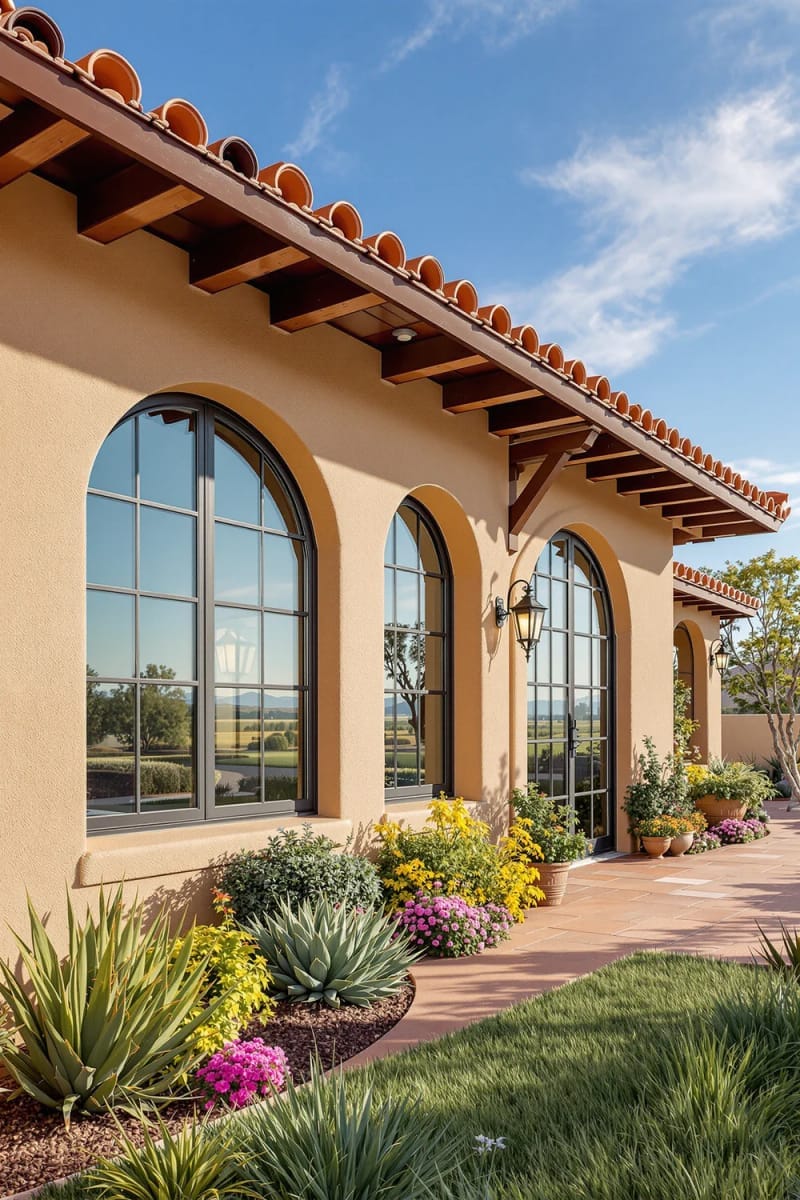 terra-cotta roof tiles and arched windows for a southwestern ranch twist 1