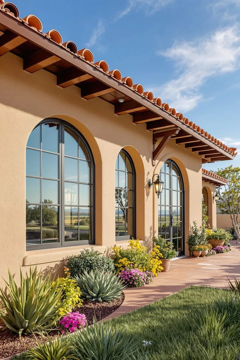 19 Ranch Style Home Exteriors to Inspire Your Next Makeover 37 terra-cotta roof tiles and arched windows for a southwestern ranch twist 1