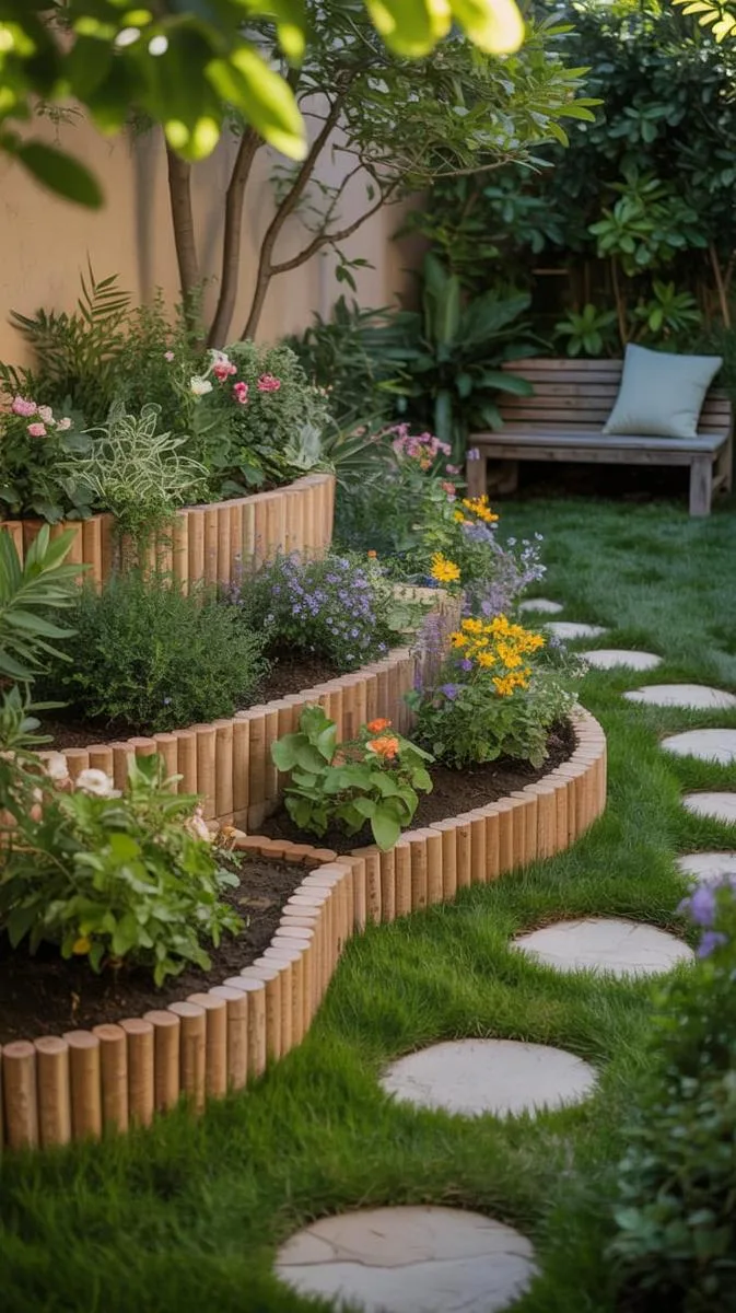 15 Smaller Backyard Landscaping Ideas That Maximize Space & Style 44 tiered garden beds with wood edging 1