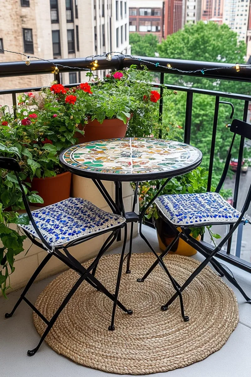 tiny mosaic-tiled bistro set for an artistic café corner 1