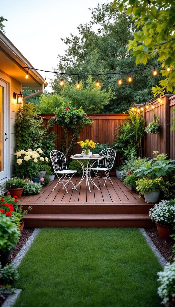 tiny raised deck for potted garden gatherings 1