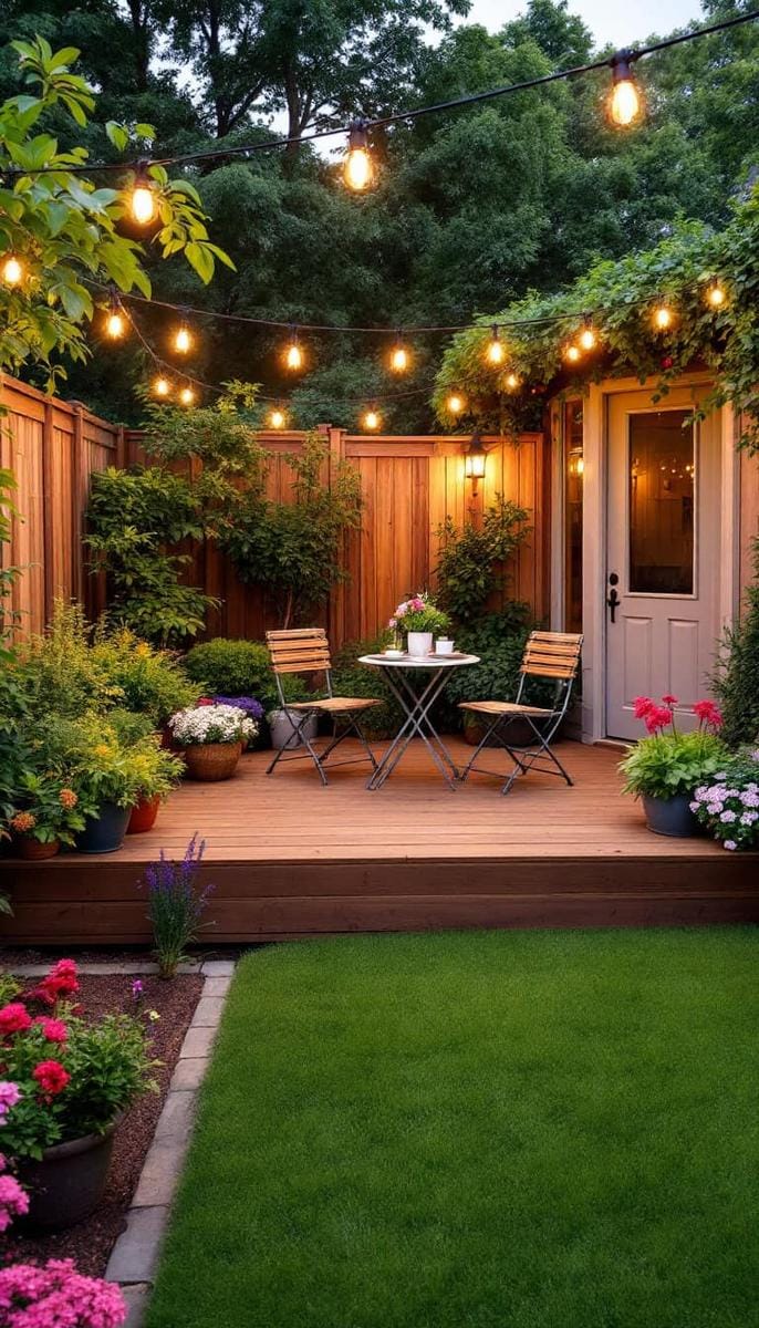 tiny raised deck for potted garden gatherings 1