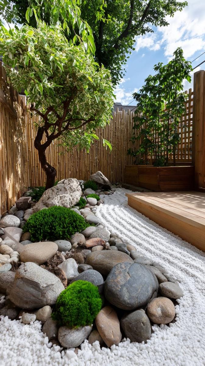 tiny zen rock garden with raked gravel patterns 1