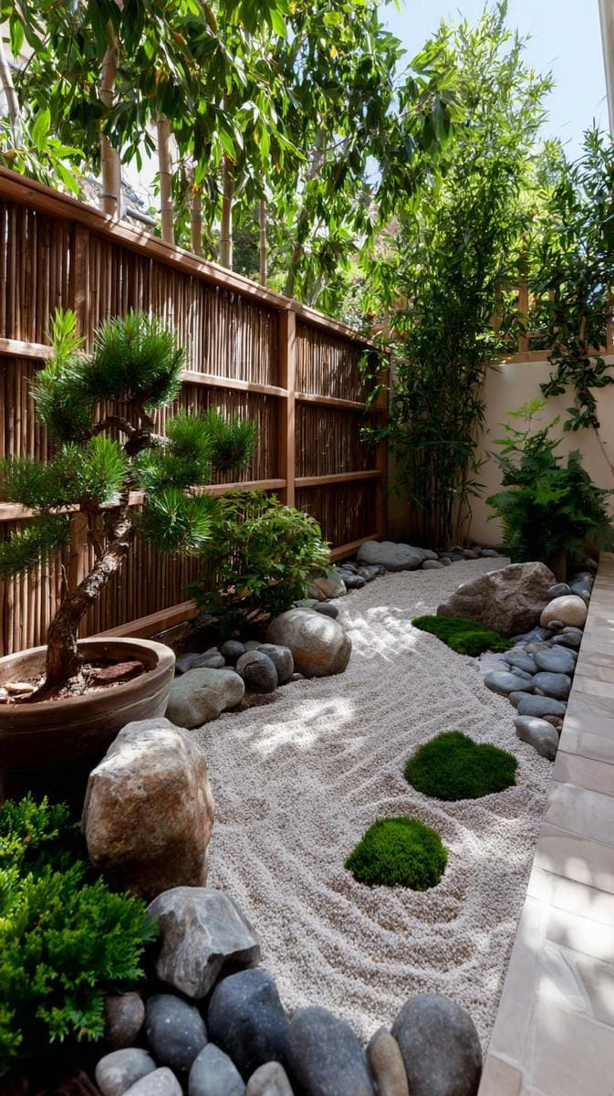 tiny zen rock garden with raked gravel patterns 1