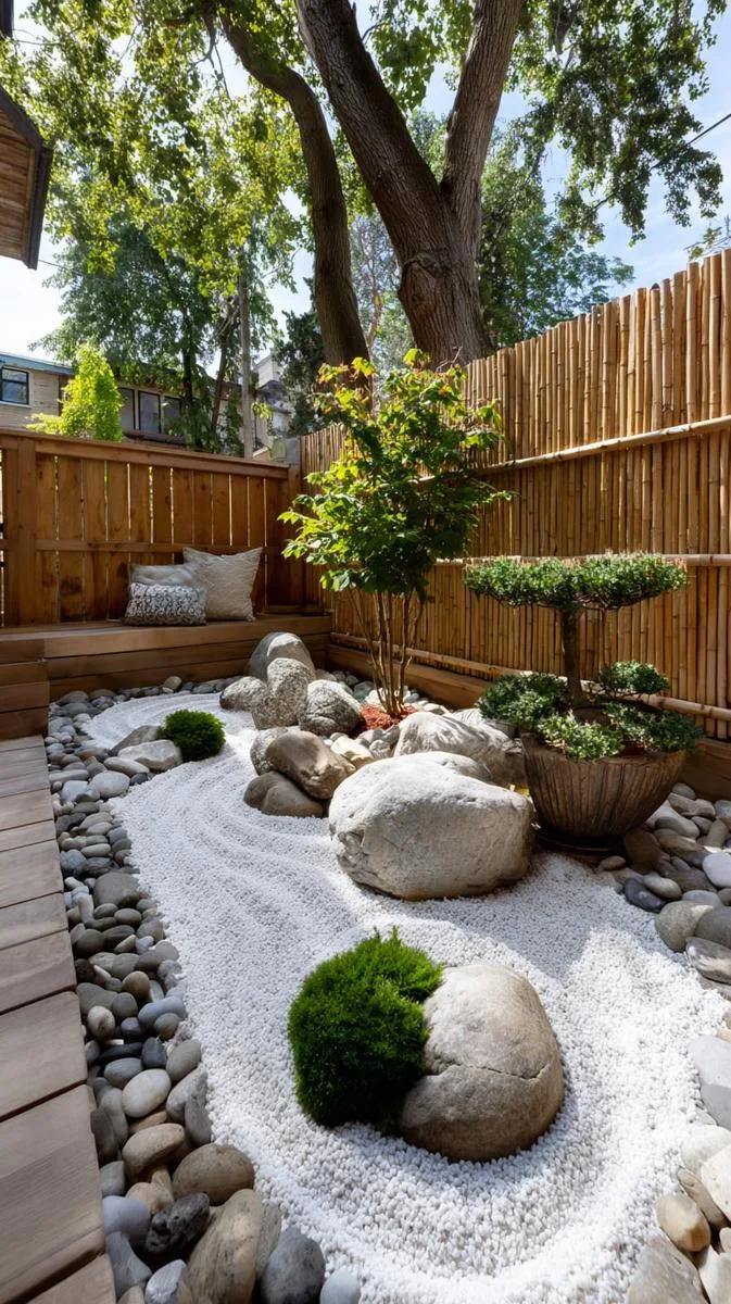 tiny zen rock garden with raked gravel patterns 1