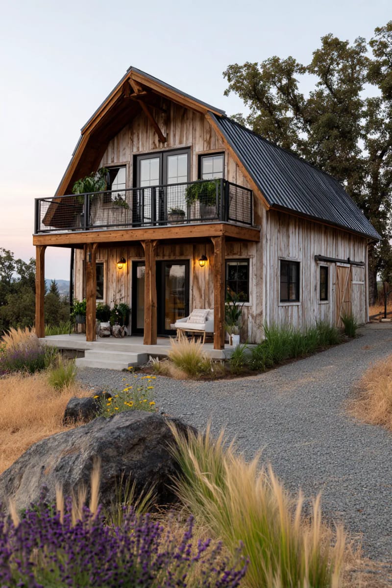 21 Small Barn House Designs with Modern Rustic Charm 17 two-story a-frame barn with open balcony 1
