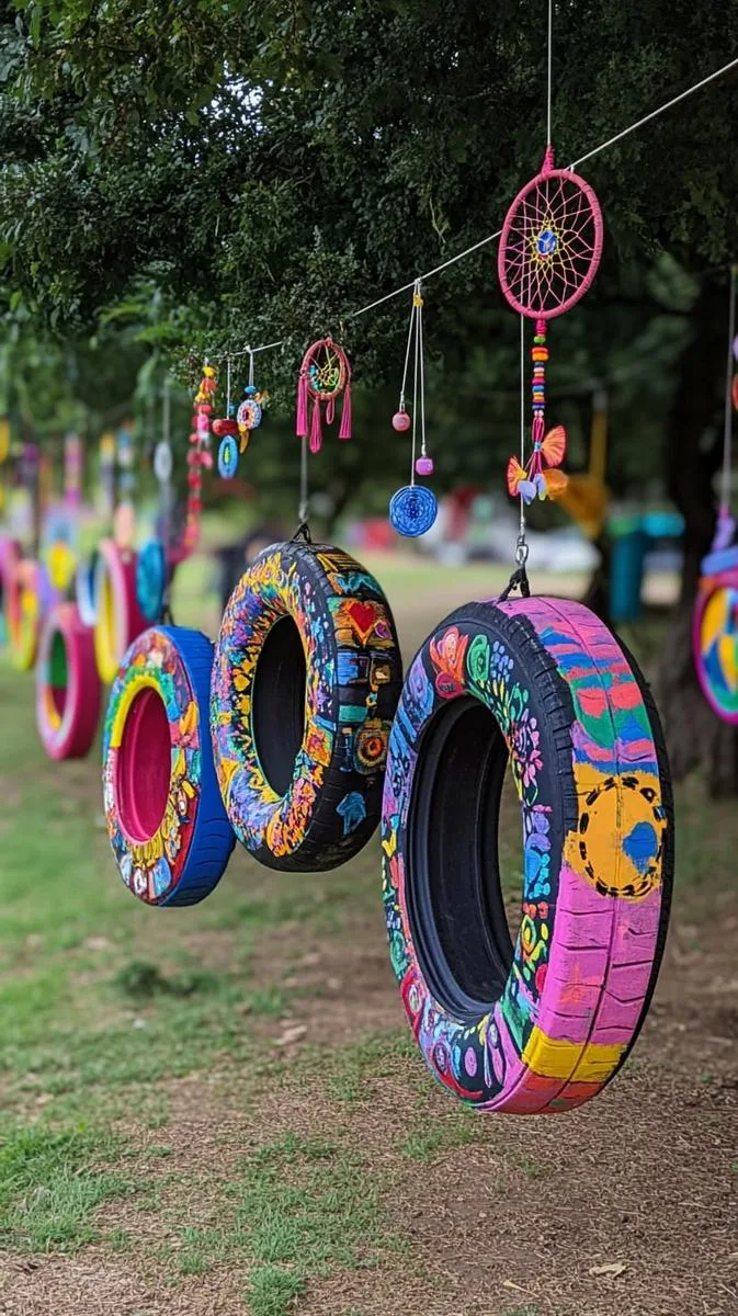 upcycled tire swing oasis beneath a canopy of mature trees 1