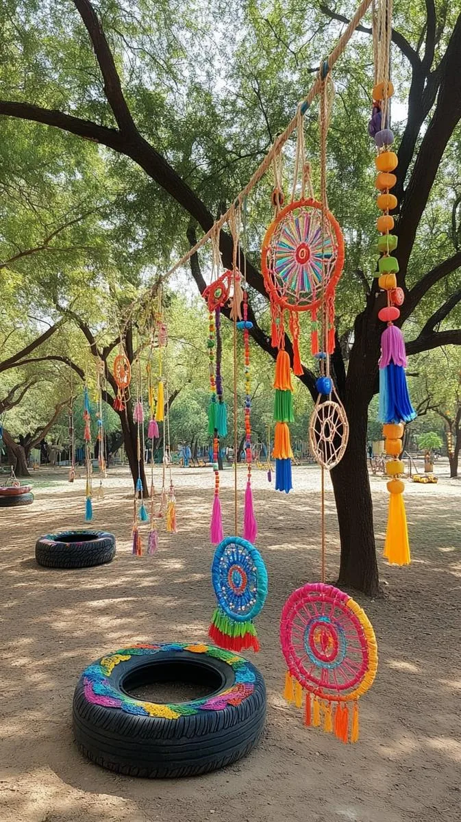 upcycled tire swing oasis beneath a canopy of mature trees 1