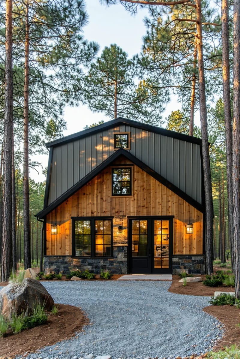vertical cedar planks combined with dark stone foundation 1