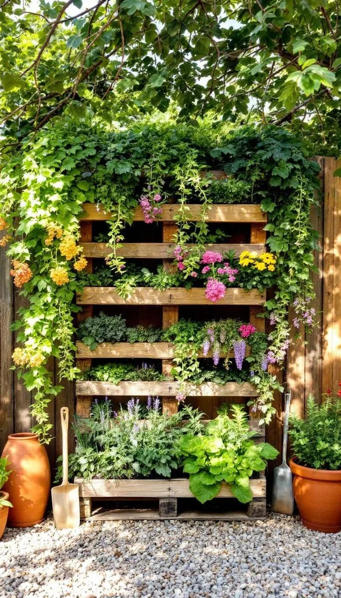 23 Inspiring Backyard No Deck Ideas to Try This Season 17 vertical pallet garden bursting with edible greens and trailing blooms 1