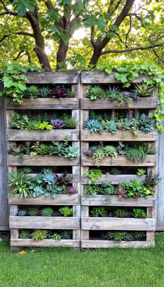 vertical succulent wall using repurposed wooden pallets 1