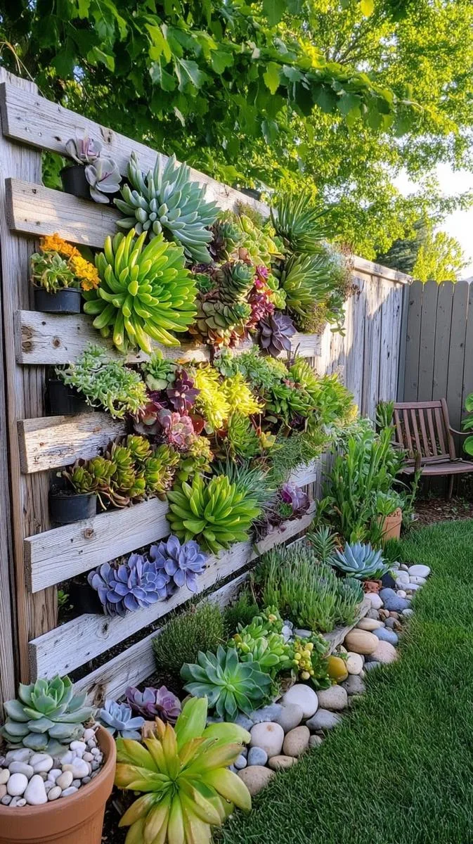 vertical succulent wall using repurposed wooden pallets 1