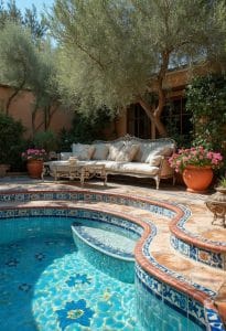 vintage-inspired mediterranean tiles for a poolside reminiscent of coastal spain 29