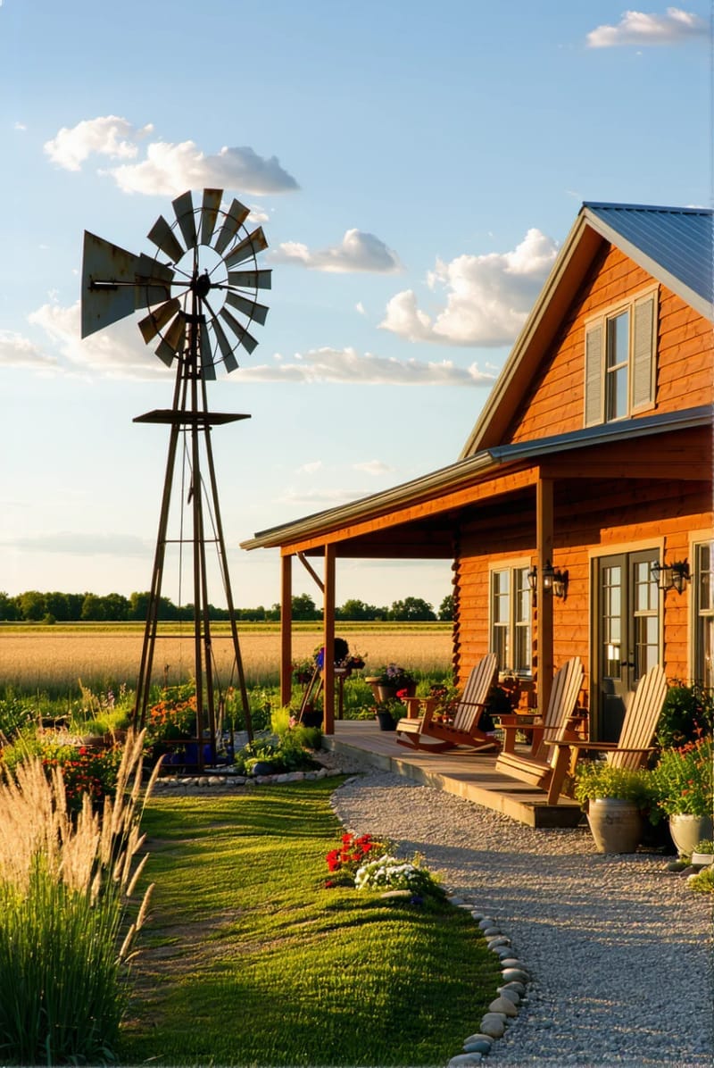vintage windmill garden sculpture as a ranch style focal point 1