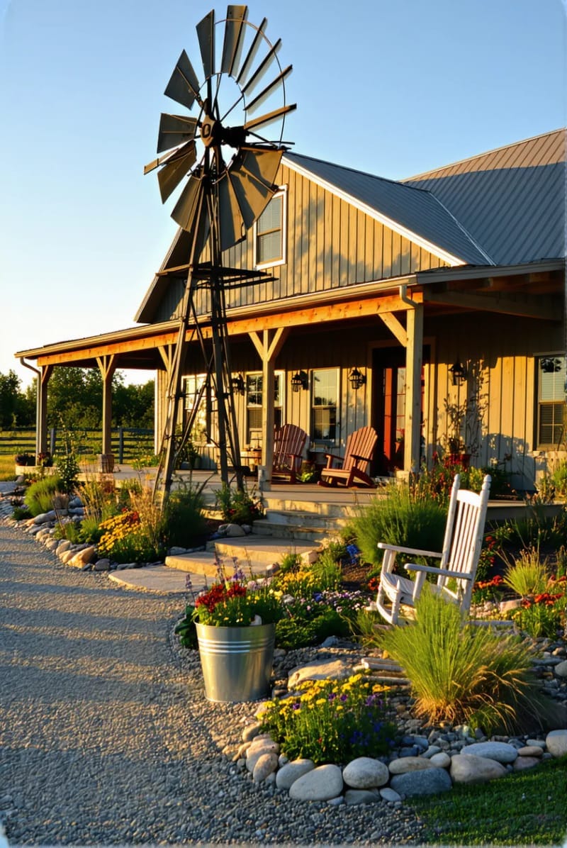 vintage windmill garden sculpture as a ranch style focal point 1