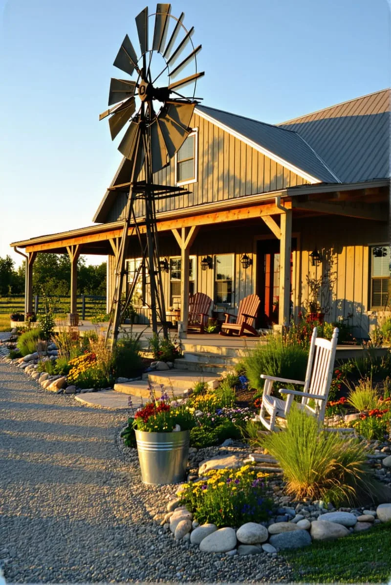 19 Ranch Style Home Exteriors to Inspire Your Next Makeover 100 vintage windmill garden sculpture as a ranch style focal point 1