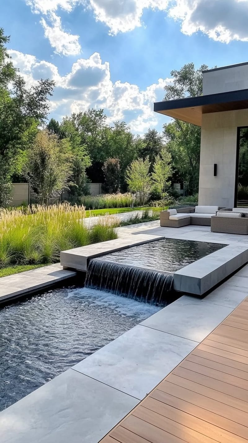 water feature with crisp lines and gentle cascading waterfall 1