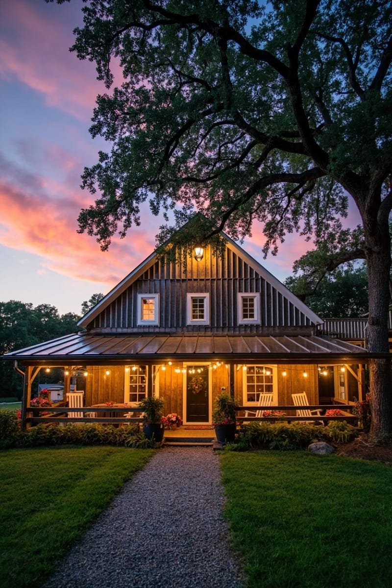 wraparound porch with vintage lantern lighting and rocking chairs 1