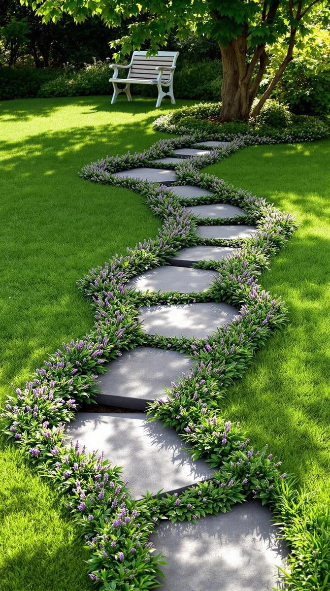 zigzag stepping stones surrounded by creeping thyme 1