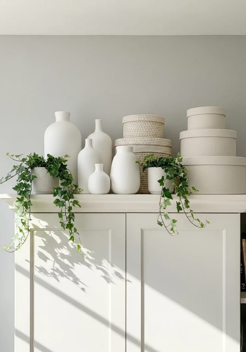 a minimal arrangement of soft-toned ceramics and some greens for an open, fresh feel 1