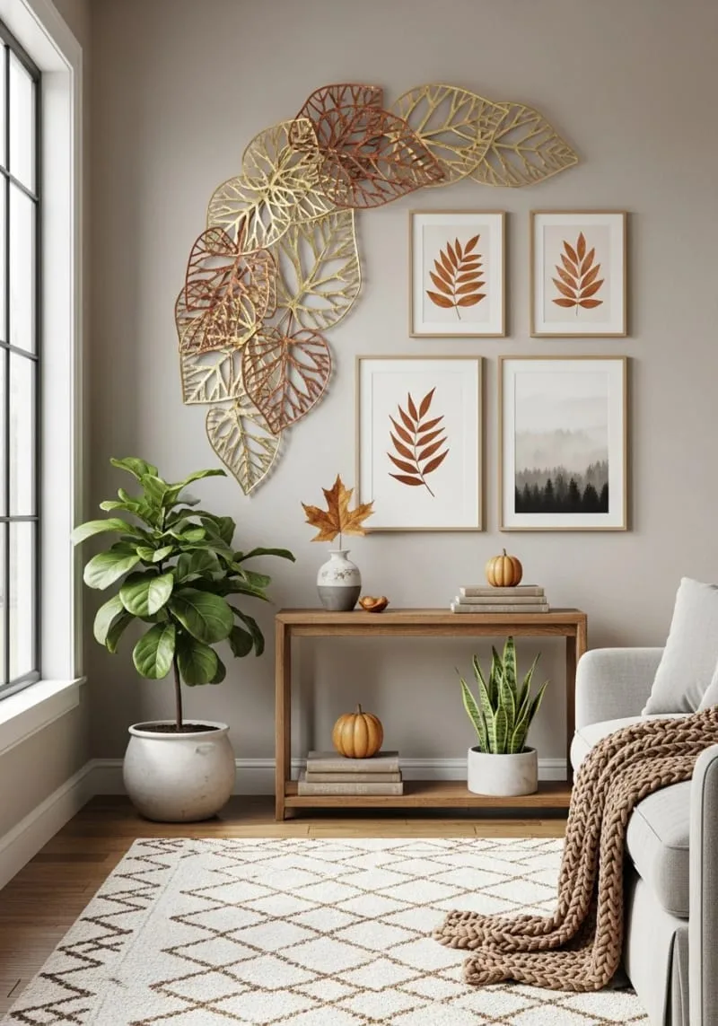 abstract leaf wall art with metallic accents 1