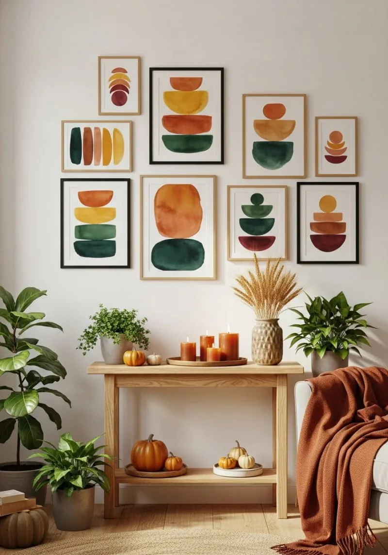 abstract watercolor prints in deep autumn shades for gallery walls 1