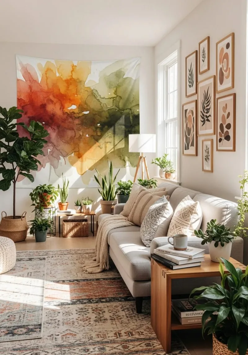 abstract watercolor tapestry in ochre, rust, and olive hues 1
