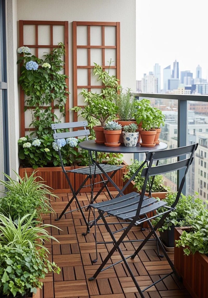 add a foldable bistro set with petite potted succulents and herbs 1