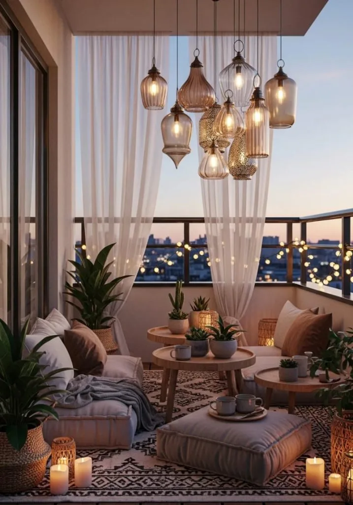 ambient lantern clusters with fairy lights and cozy floor cushions 3
