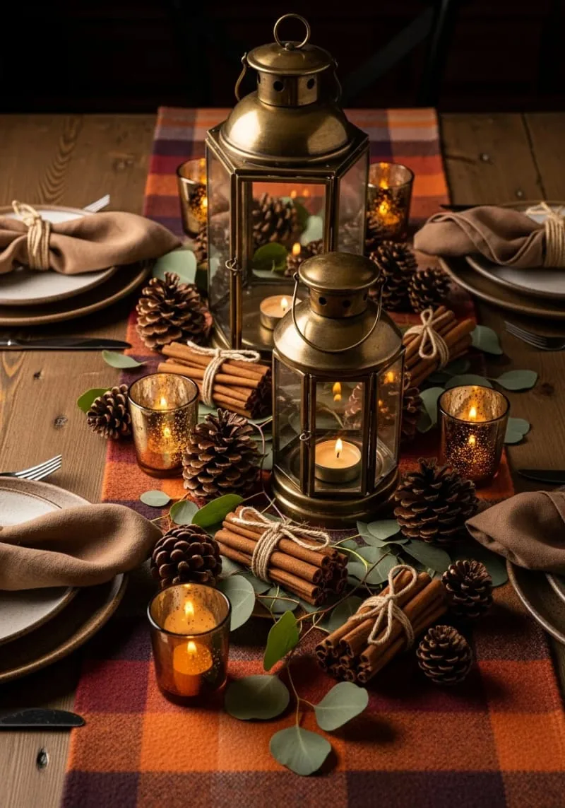 antique lanterns surrounded by cinnamon sticks and pinecones 1 antique lanterns surrounded by cinnamon sticks and pinecones 1